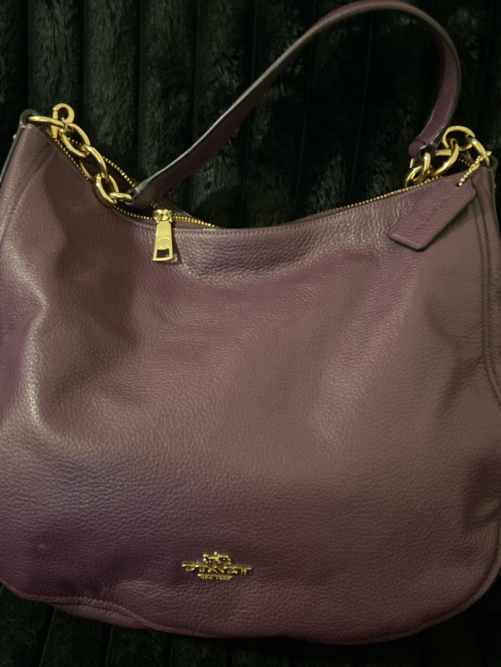 Coach Pebbled Leather Shoulder Bag in Plum with Gold Hardware